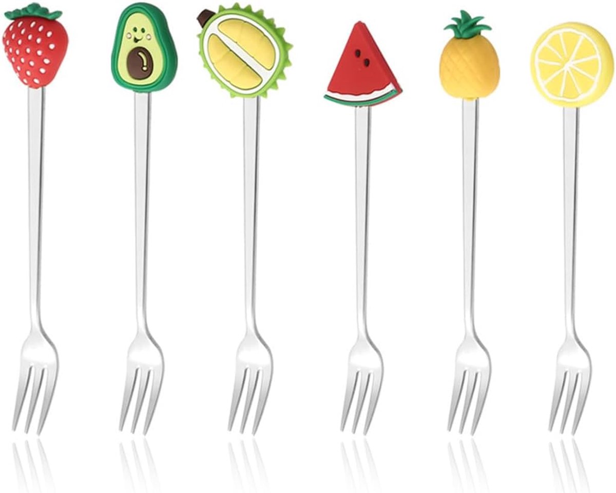 SnelShoppen - 6 Stuks Kindvriendelijke Fruitvorken, Duurzame RVS Fingerfood Vorken voor Kinderen, Ideaal voor Fruit, Cake en Salade, Perfect voor Thui