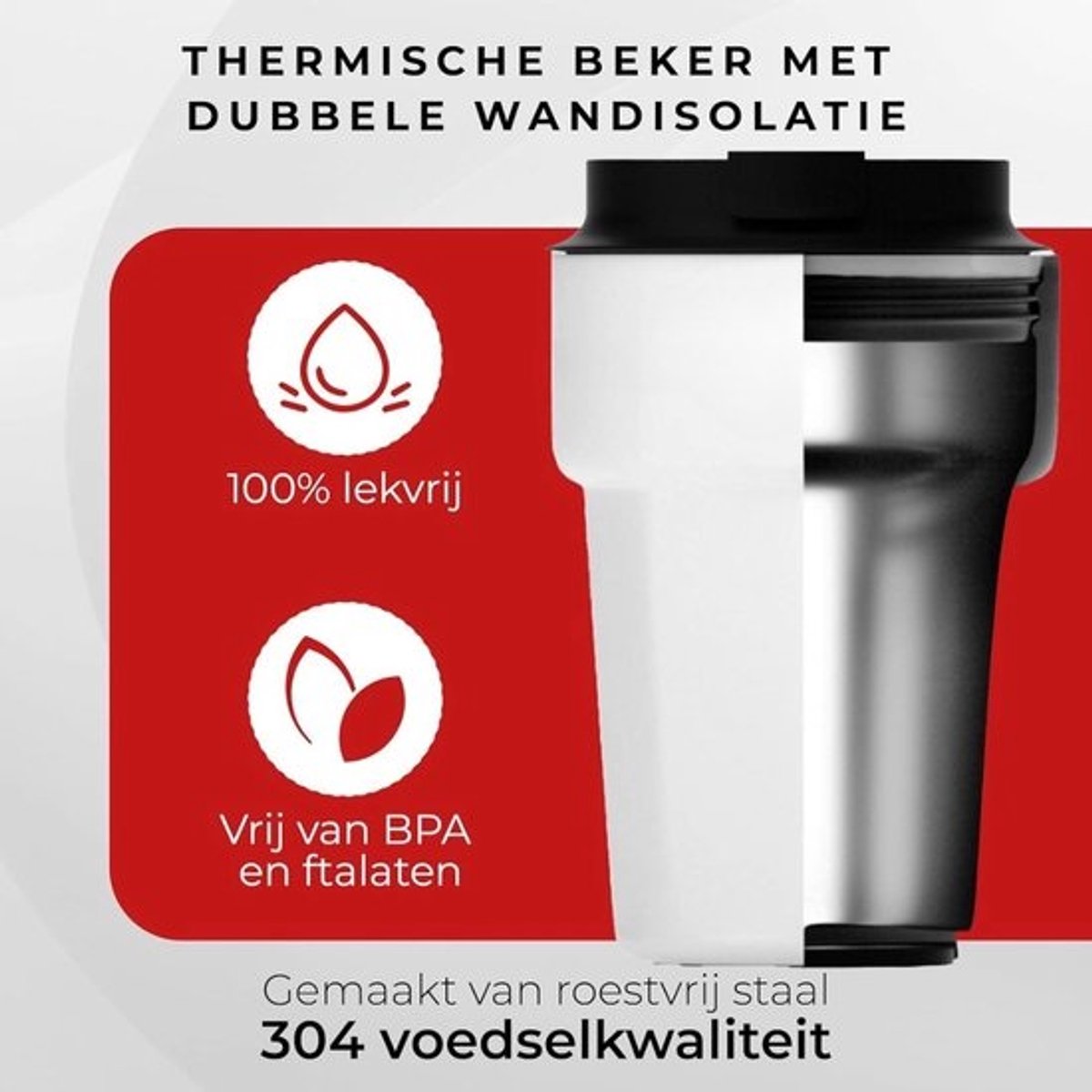 350ML Geïsoleerde Reisbeker met Lekvrij Deksel - Herbruikbare Koffiekopjes voor Onderweg - RVS Koffiemok voor Hete-Koude Koffie Water Thee - Wit — cadeau in Koken & Dineren - foto 2