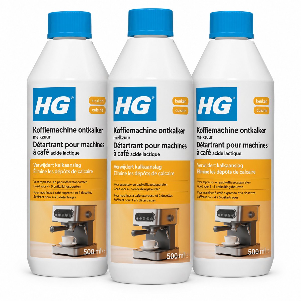 HG koffiemachine ontkalker melkzuur 500ml x3