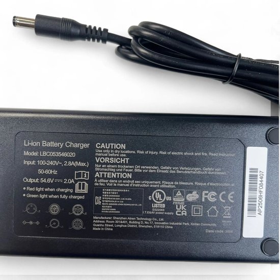 Oplader OUXI Nieuw Model (2025) - Origineel - 4-pins - 54.6V - Voor 48V Ouxi accu’s van Ouxi — afbeelding 2