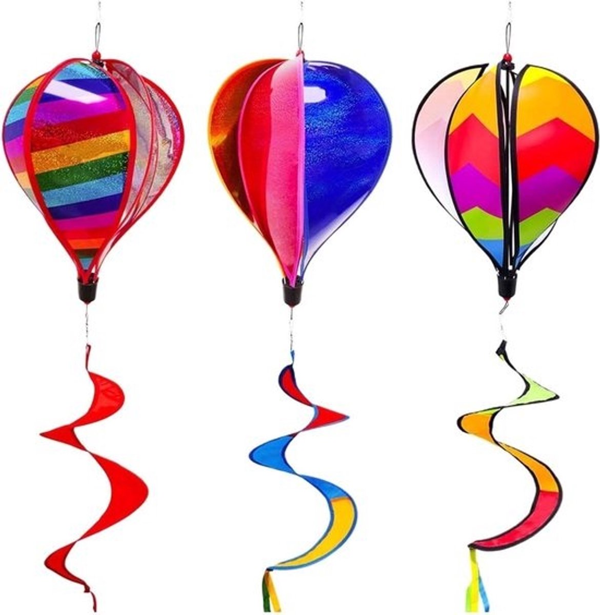 Windspinner - Heteluchtballon - Decoratief ornament - Tuin- en decoratie - Soepele kleurovergang - 129 cm hoog - Regenboog