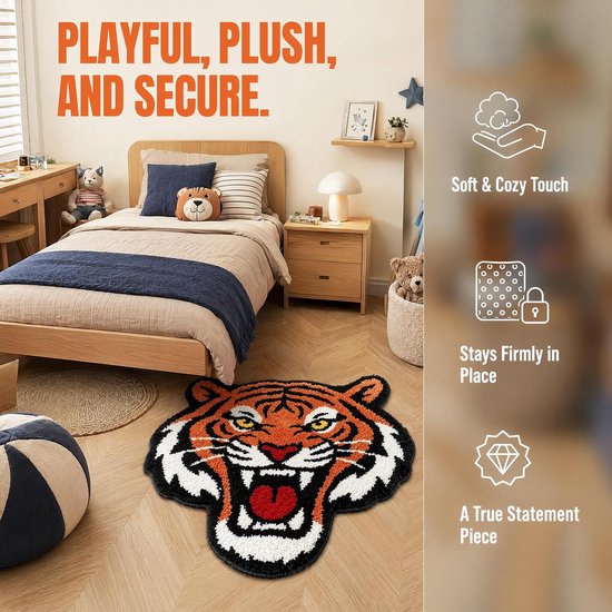 Tapijt, tijgerkop, wollig, antislip tapijt voor slaapkamer, woonkamer, tienerkamer, gamingkamer, modern handgetuft tapijt voor decoratie — afbeelding 5