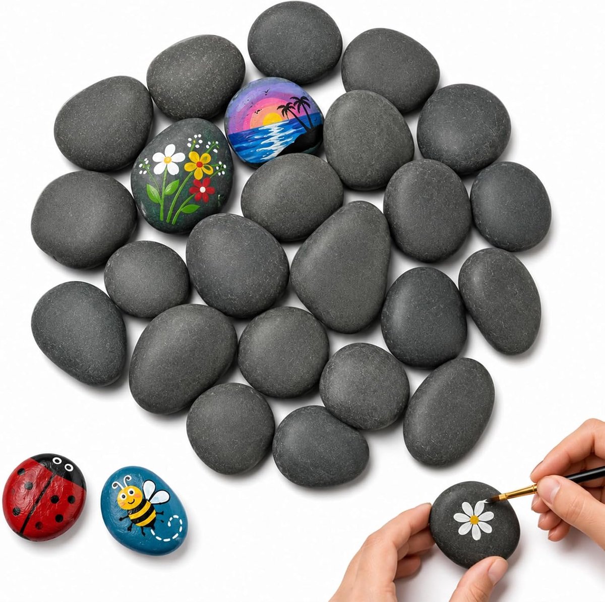 50 stuks stenen om te beschilderen, 1-3 cm, platte stenen, natuursteen om te knutselen, gladde kiezelstenen, decoratieve stenen voor kleurrijk schilderen, school, doe-het-zelf decoratie (3-5