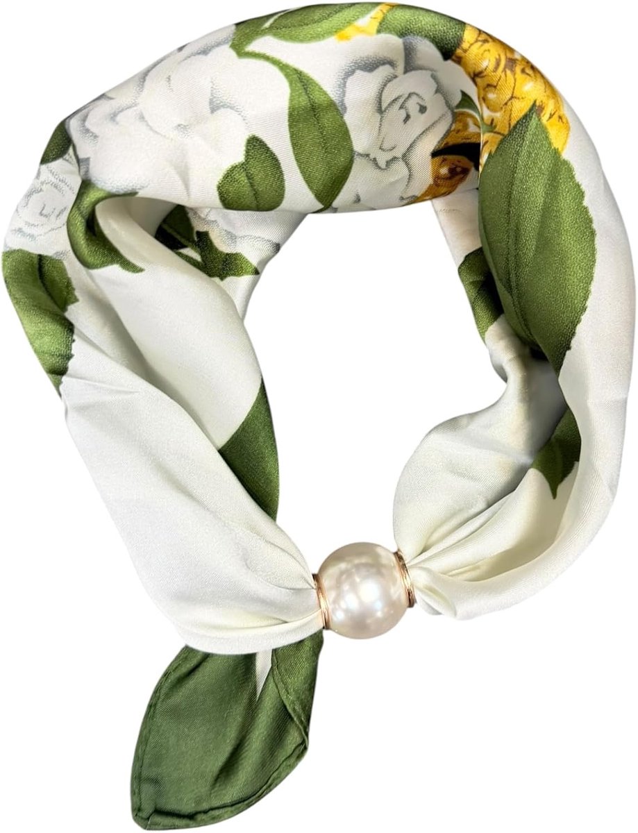 Halsdoek voor dames met parelring, kleine zijden doek voor dames, modieuze sjaal voor hals, haar en tas