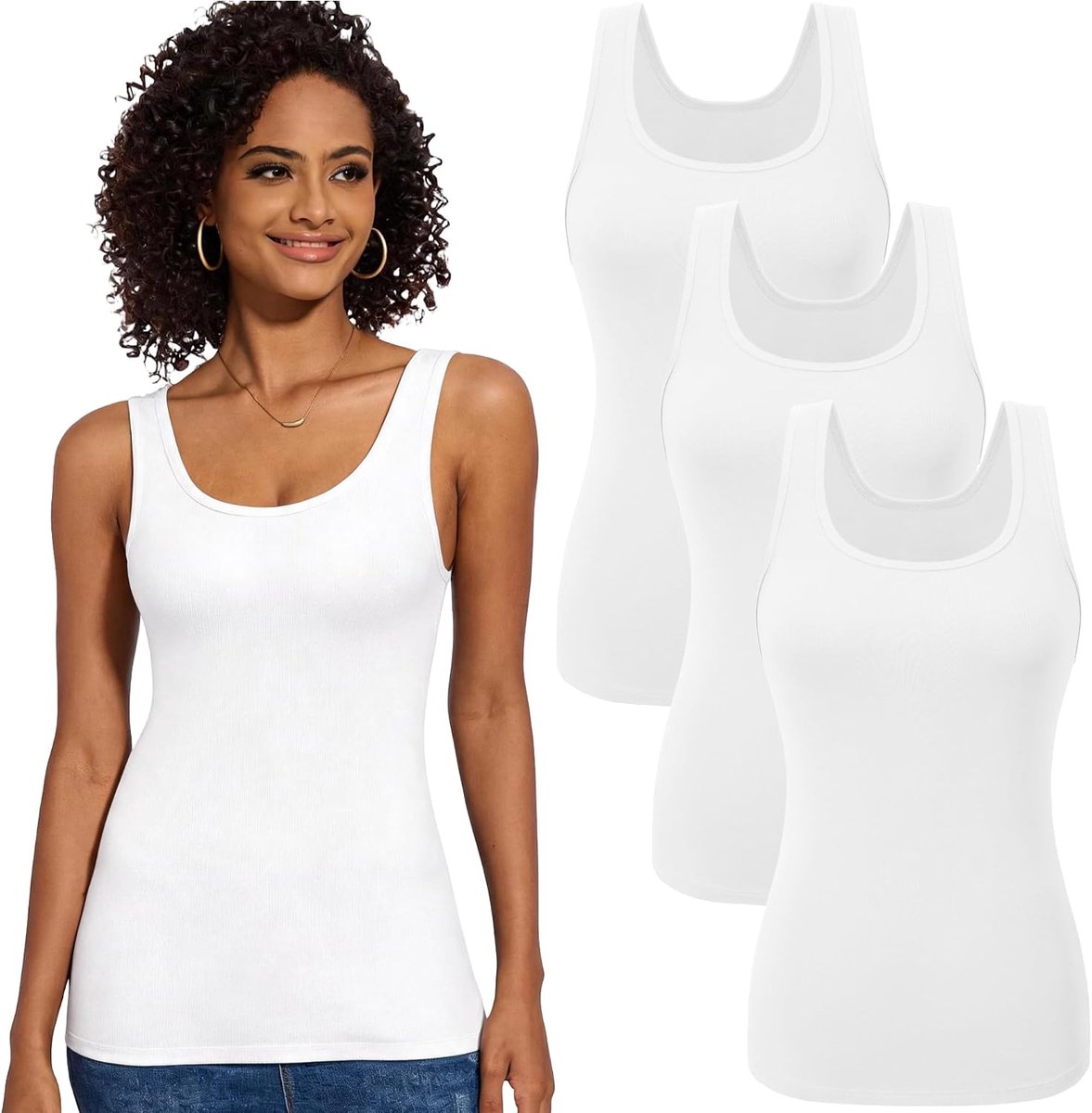 Tanktop U-hals, basic slim fit onderhemd, verpakking van 3 of