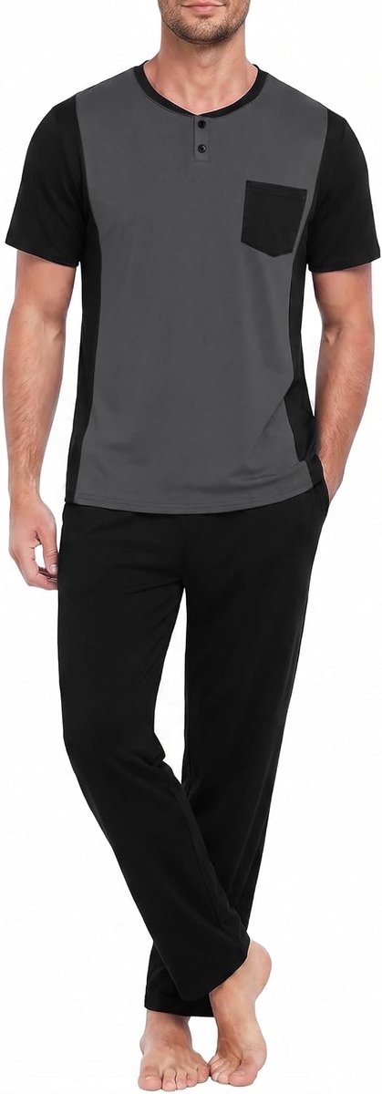 Herenpyjamaset met contrasterende kleuren, bovendeel met korte mouwen en lange broek