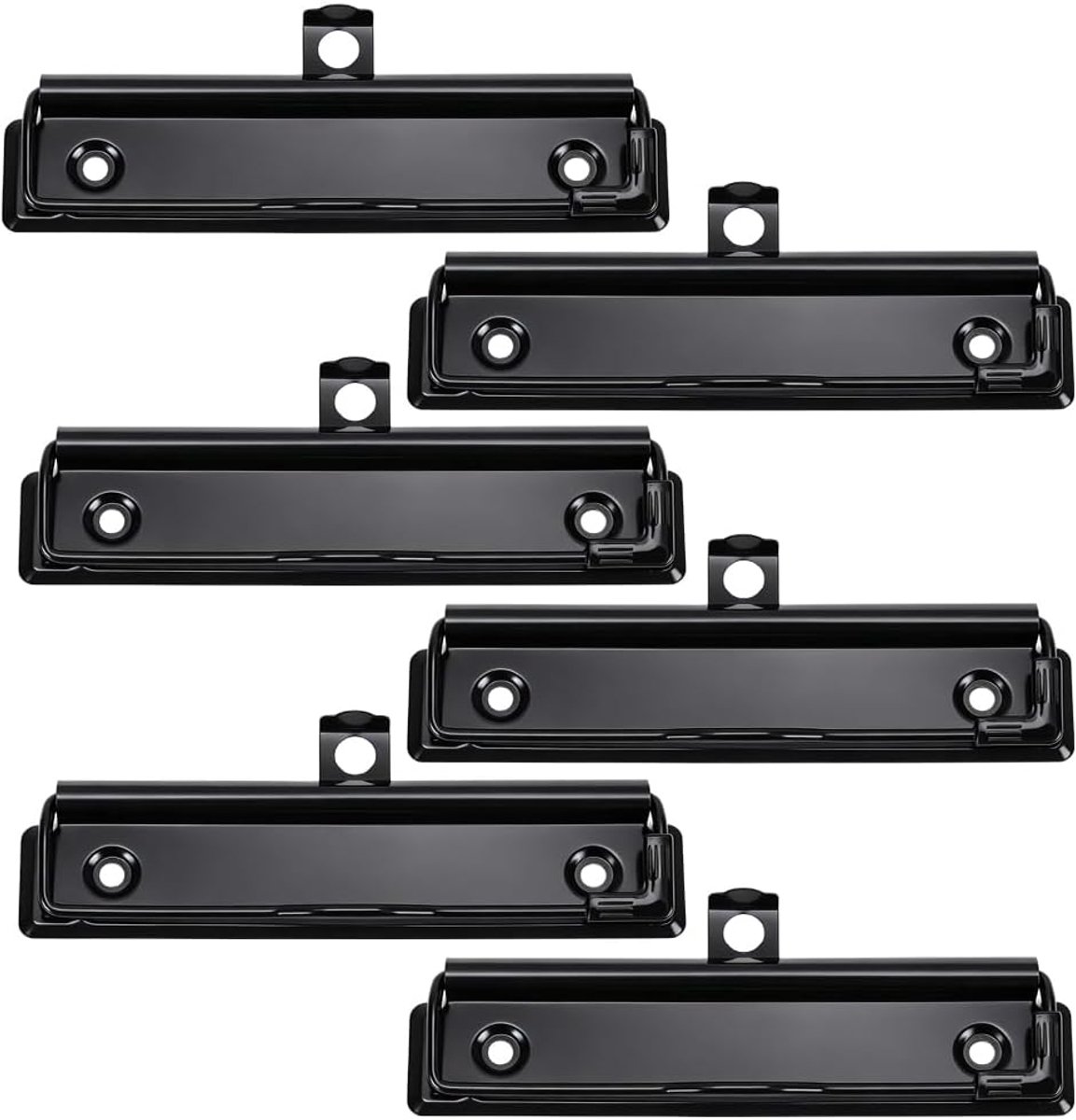 6 stuks zwarte metalen klembord clips, 120 mm lang, monteerbaar, metalen klembord, hardware met ophanggat, documentenhouder
