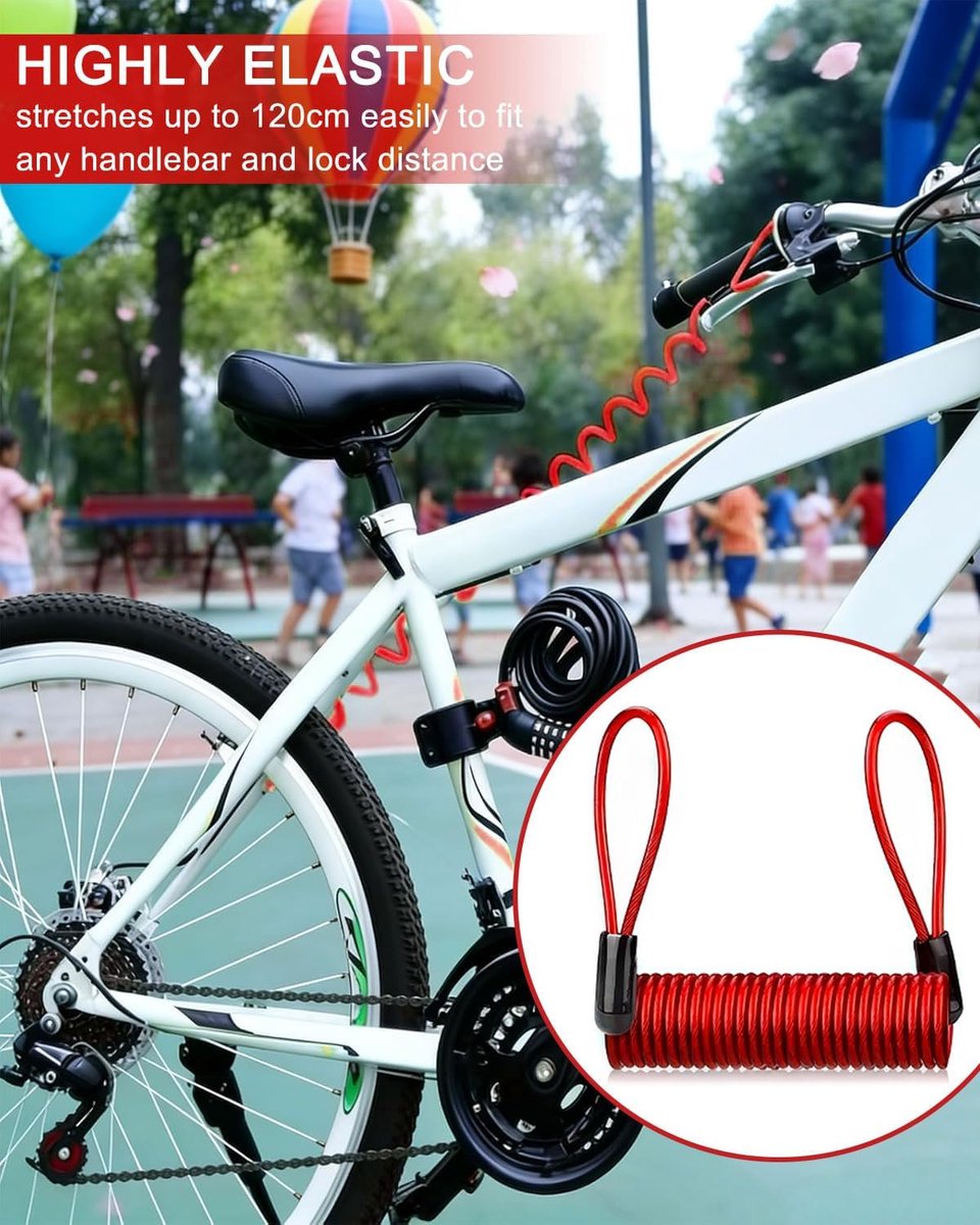 Herinneringskabel, 1,2 m, elastische spiraalveiligheidskabel, zeer zichtbare diefstalbeveiliging voor motorfiets, scooter, fiets, motorslot, remschijfslot – foto 6
