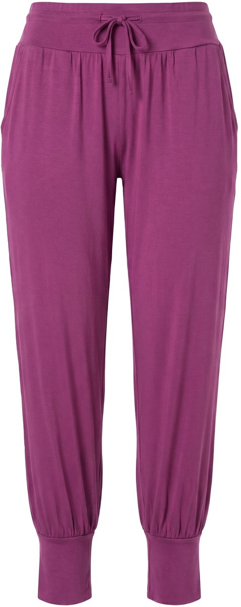 Ulla Popken - Dames - Yogabroek wijde pijpen elastische tailleband koord - Braambes - Maat 50+