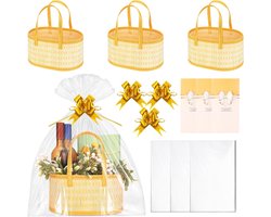 HOMIEE Set van 3 grote geschenkmanden van geweven bamboe met handgrepen, transparante zakken, stevige geschenkmanden - ShopVlot