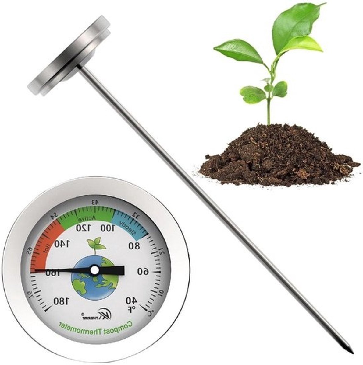 Bodemtemperatuurmeter - Tuinthermometer 7 Inch RVS | Compostbodemthermometer