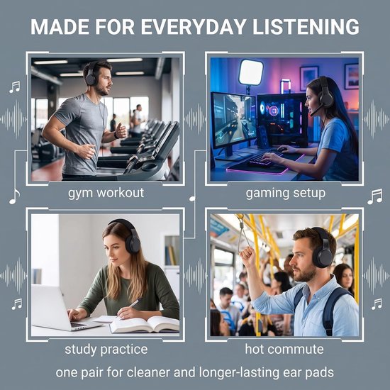 1 paar hoofdtelefoonhoezen, zweetbescherming, wasbaar, gebreide stof, rekbaar, oorbescherming voor hoofdtelefoon van 6 tot 7,5 cm, ideaal voor sport, gym en gaming, zwart — afbeelding 3