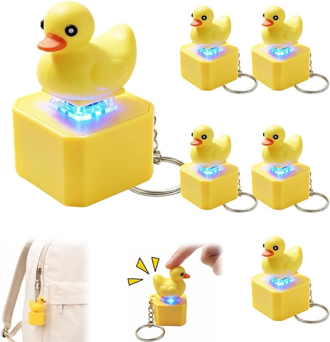 Fidget-sleutelhanger, 6 stuks, duckeys knijpspeelgoed, anti-angst, knijpelend eendspeelgoed, lichtjes, duckeys knijpelsleutelhanger, fidgetspeelgoed voor volwassenen, voor nervositeit