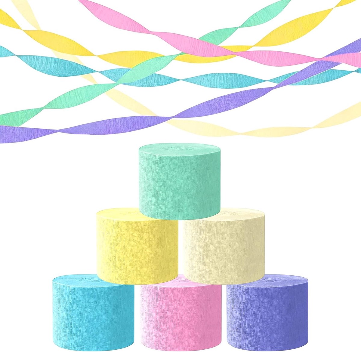 Crêpepapier kleurrijk, 4,5 cm x 25 m pastelkleuren crêpeband