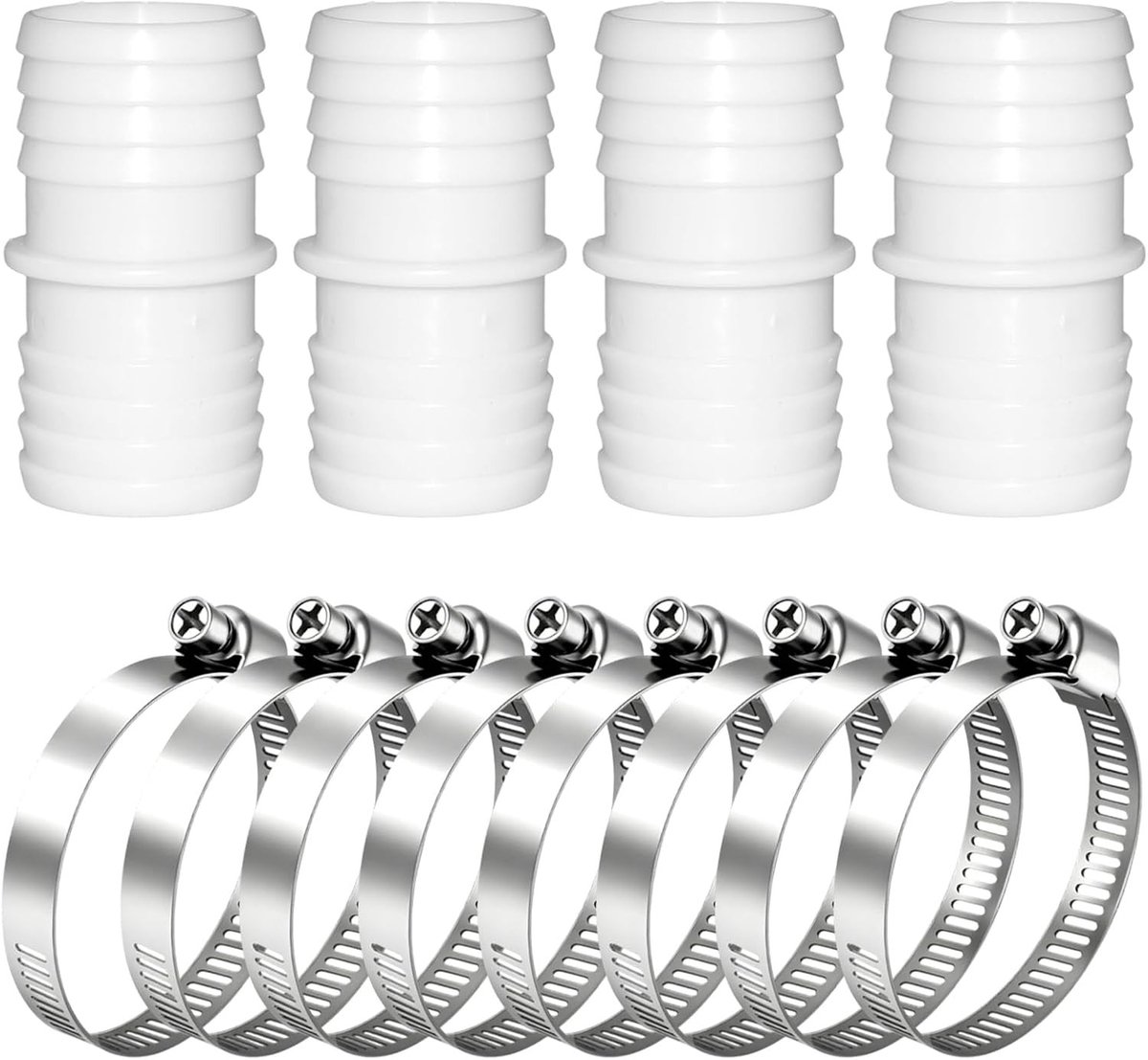 4-delige zwembadslang set, 38mm slangconnector, slangadapter met 8 slangklemmen voor tuin en aquariumgebruik