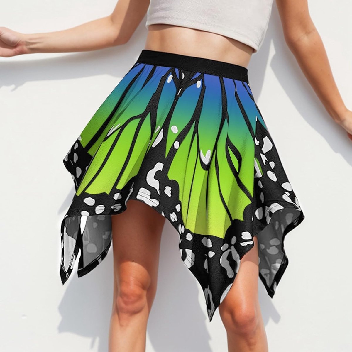Damesrok met hoge taille, plooien, trapezium, portemonnee, uitlopend, gestreept, rekbaar, dagelijks gebruik, vakantie, strand, cocktail, satijn, fluweel, tule A61