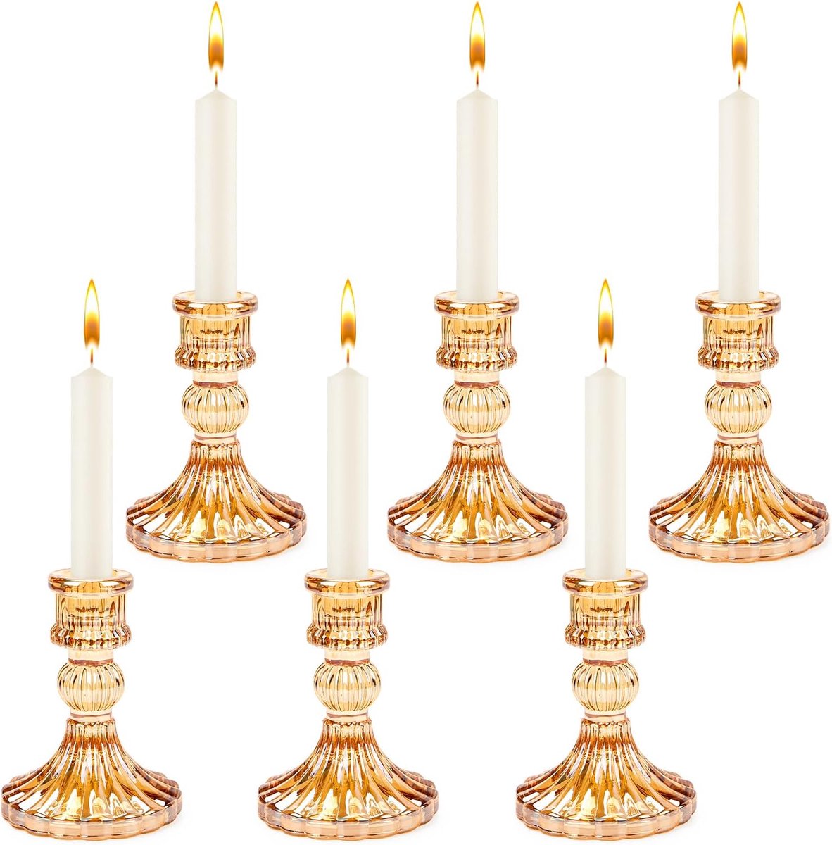 6 stuks kandelaars goud, kaarsenhouder glas, gouden kaarsenhouder