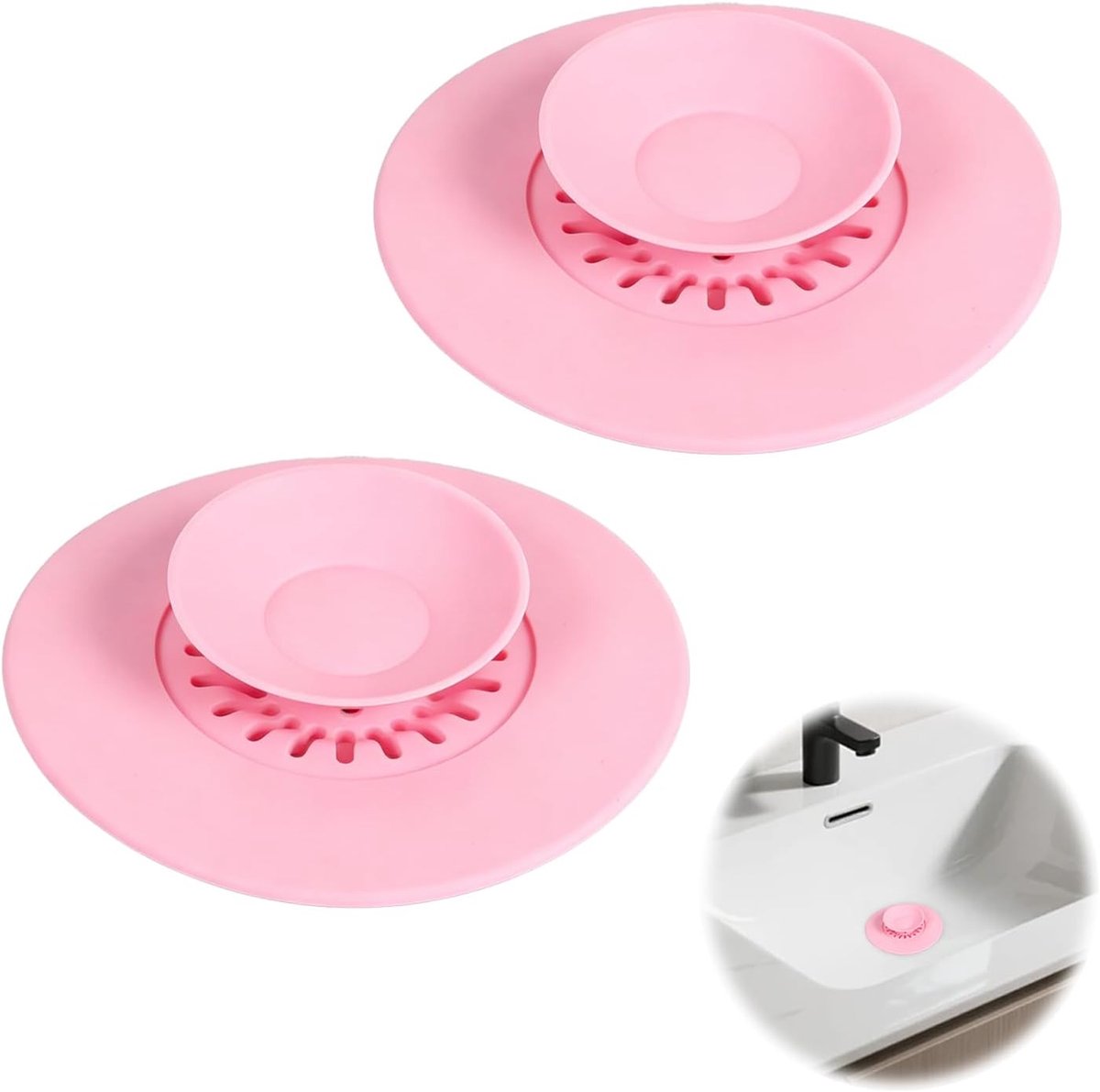 Siliconen Badstop met Haarvang | Geurbestendig Gootfilter | Roze, 2 stuks