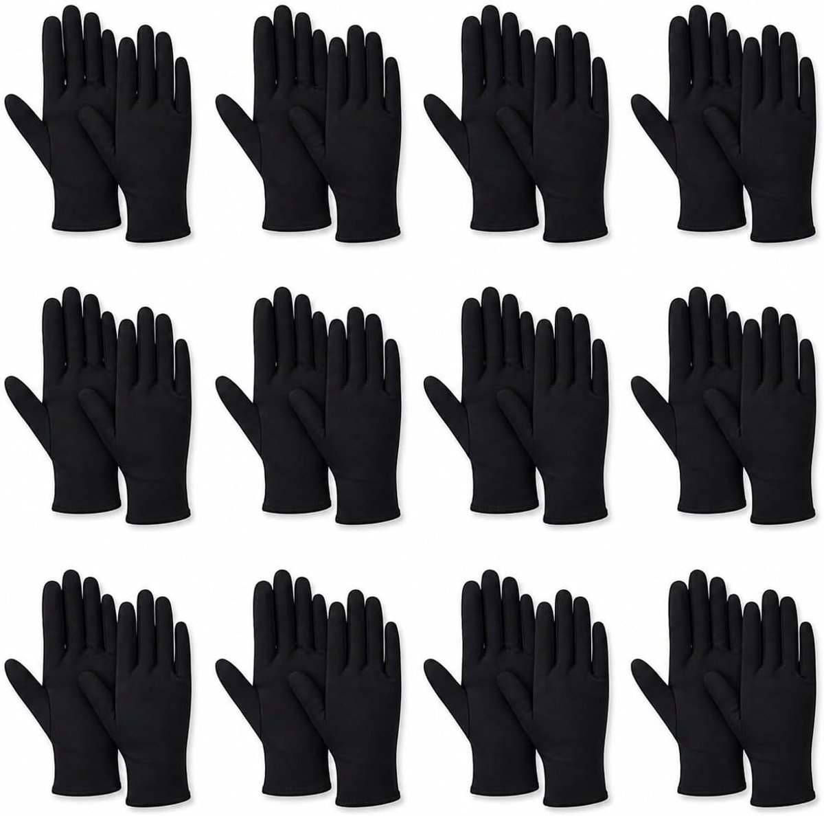 12 paar zwarte katoenen handschoenen, dunne en ademende stoffen handschoenen