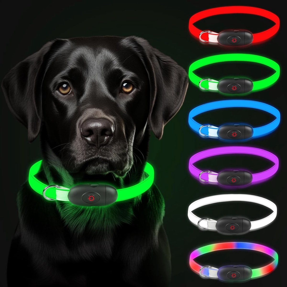 SnelShoppen - LED-hondenhalsband met licht, oplaadbare hondenhalsband voor nachtelijk gebruik, knipperende hondenhalsband in 5 kleuren, veilig voor kl