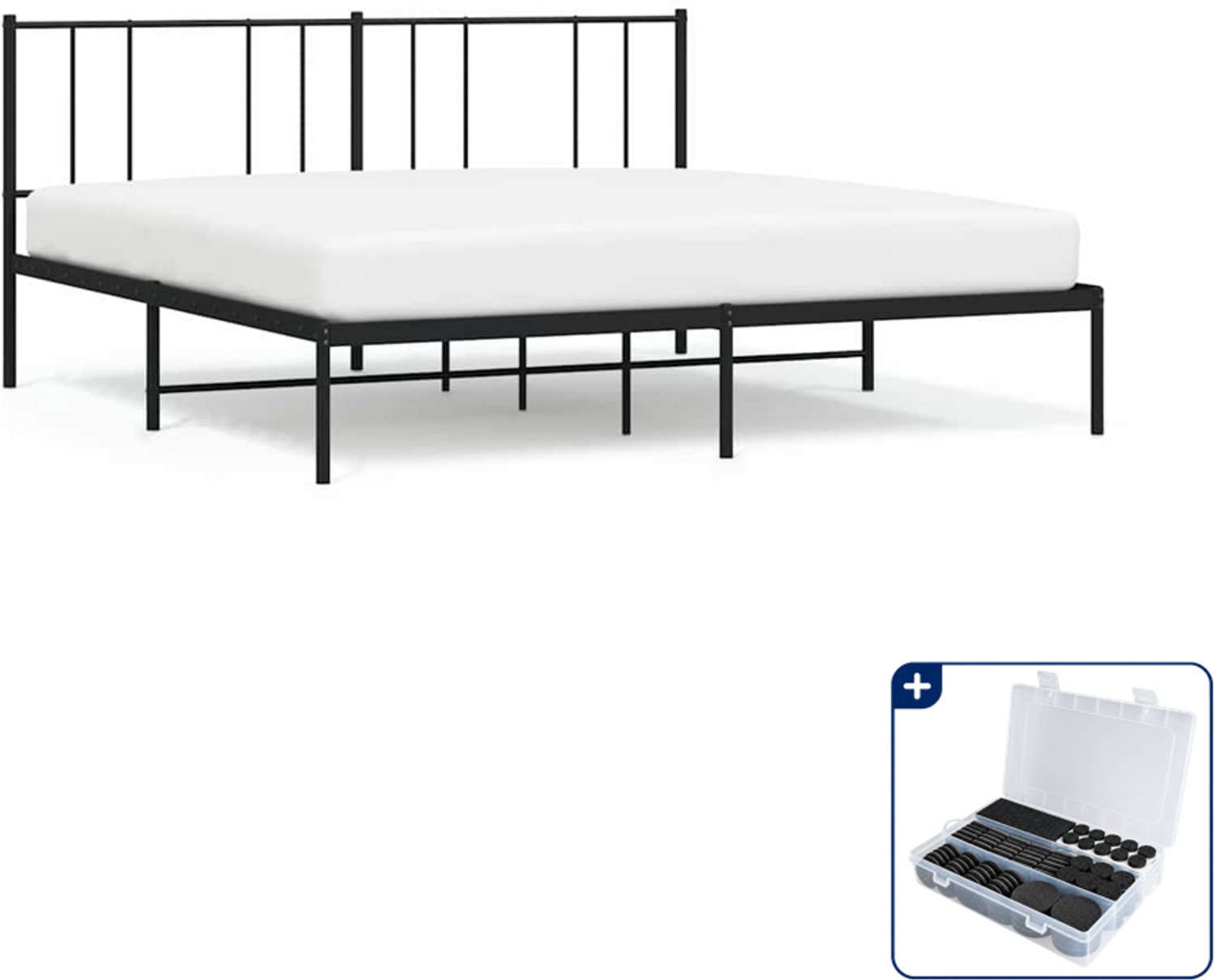 vidaXL bedframe met hoofdbord - 183 x 213 cm - metaal - zwart - Inclusief antikrasvilt 177-delig