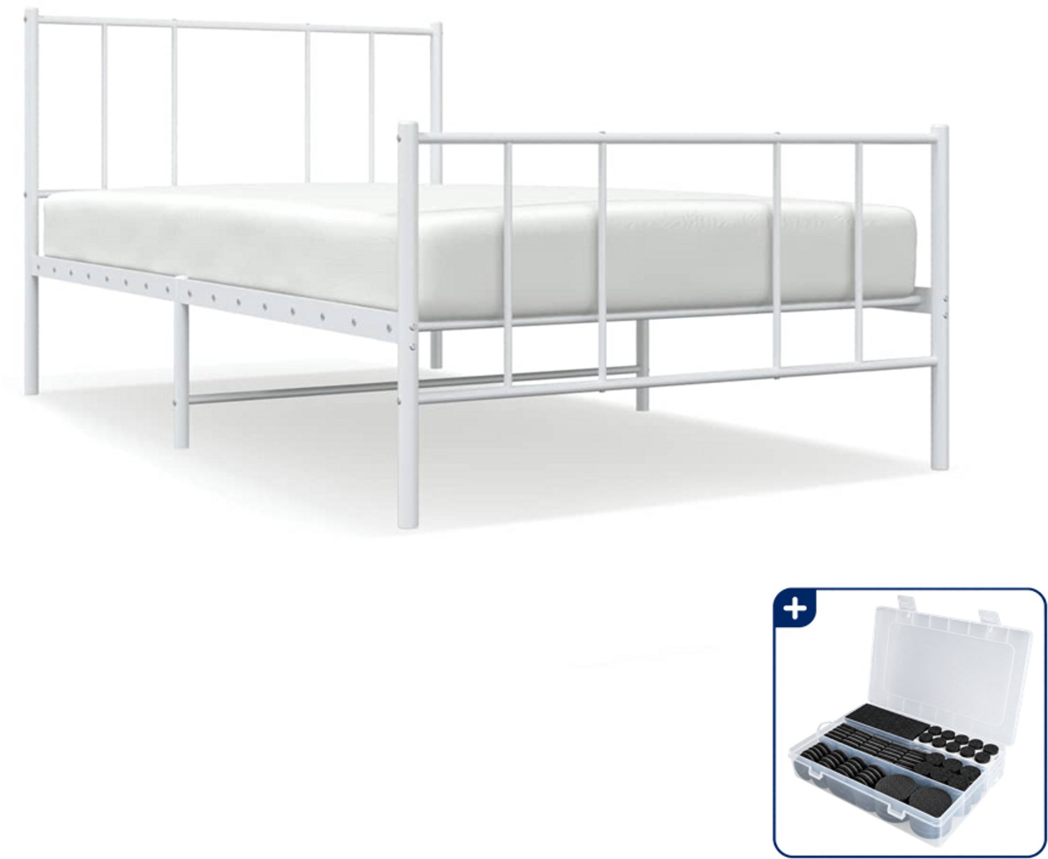 vidaXL Bedframe - 100 x 200 cm - metaal - wit - Inclusief antikrasvilt 177-delig