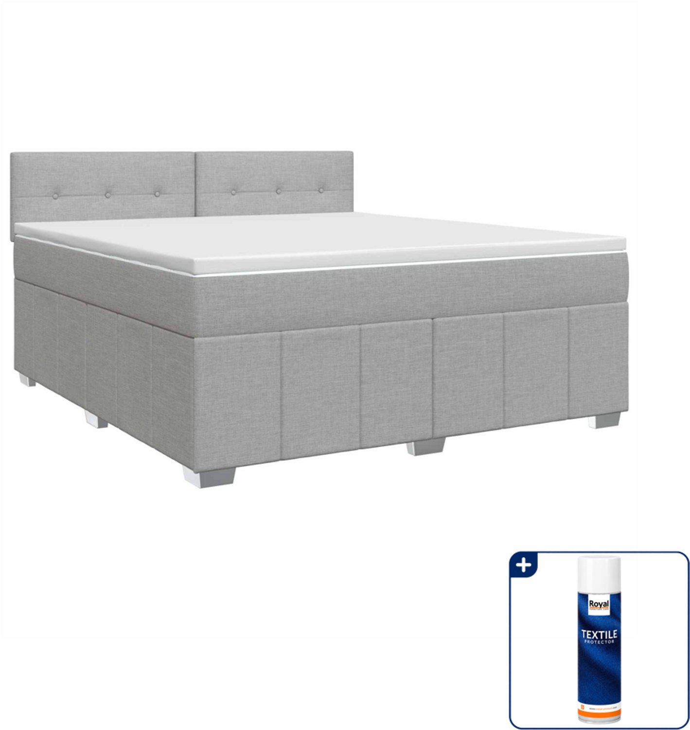 vidaXL Kingsize boxspringbed - 180 x 200 cm - lichtgrijs - Inclusief textielbeschermer 500 ml