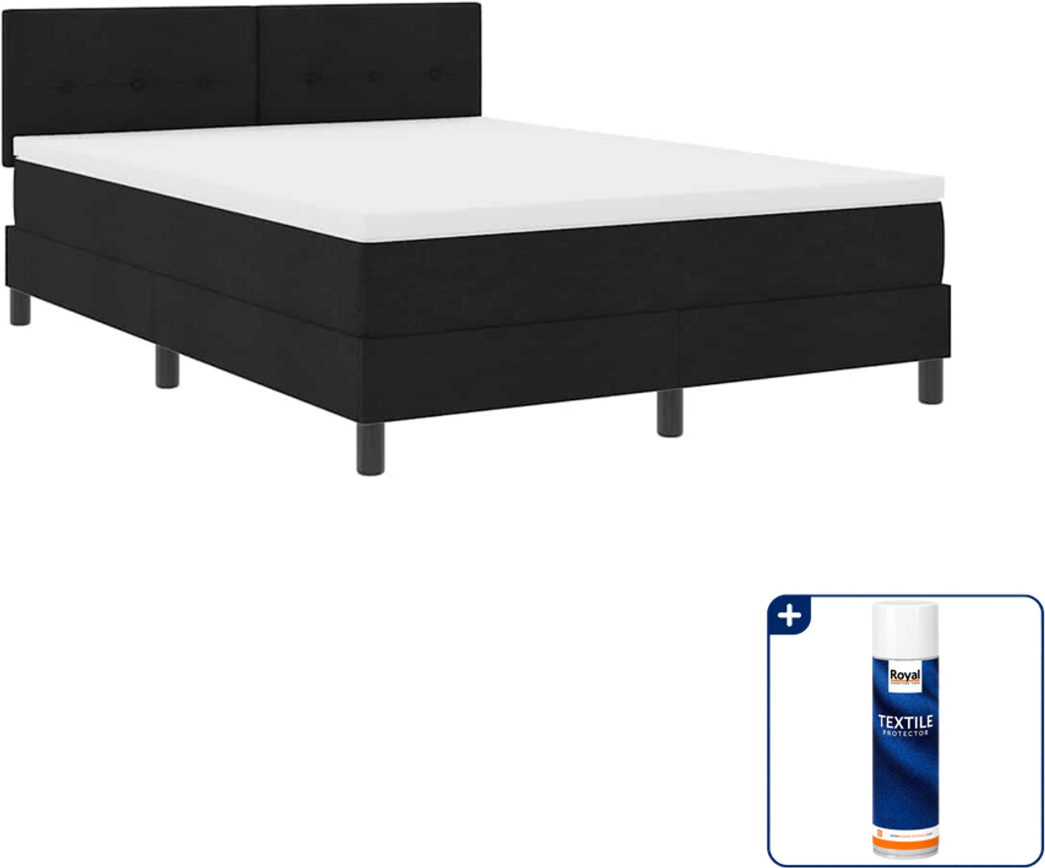 vidaXL Queensize boxspring - 160 x 200 cm - stof - zwart - Inclusief textielbeschermer 500 ml