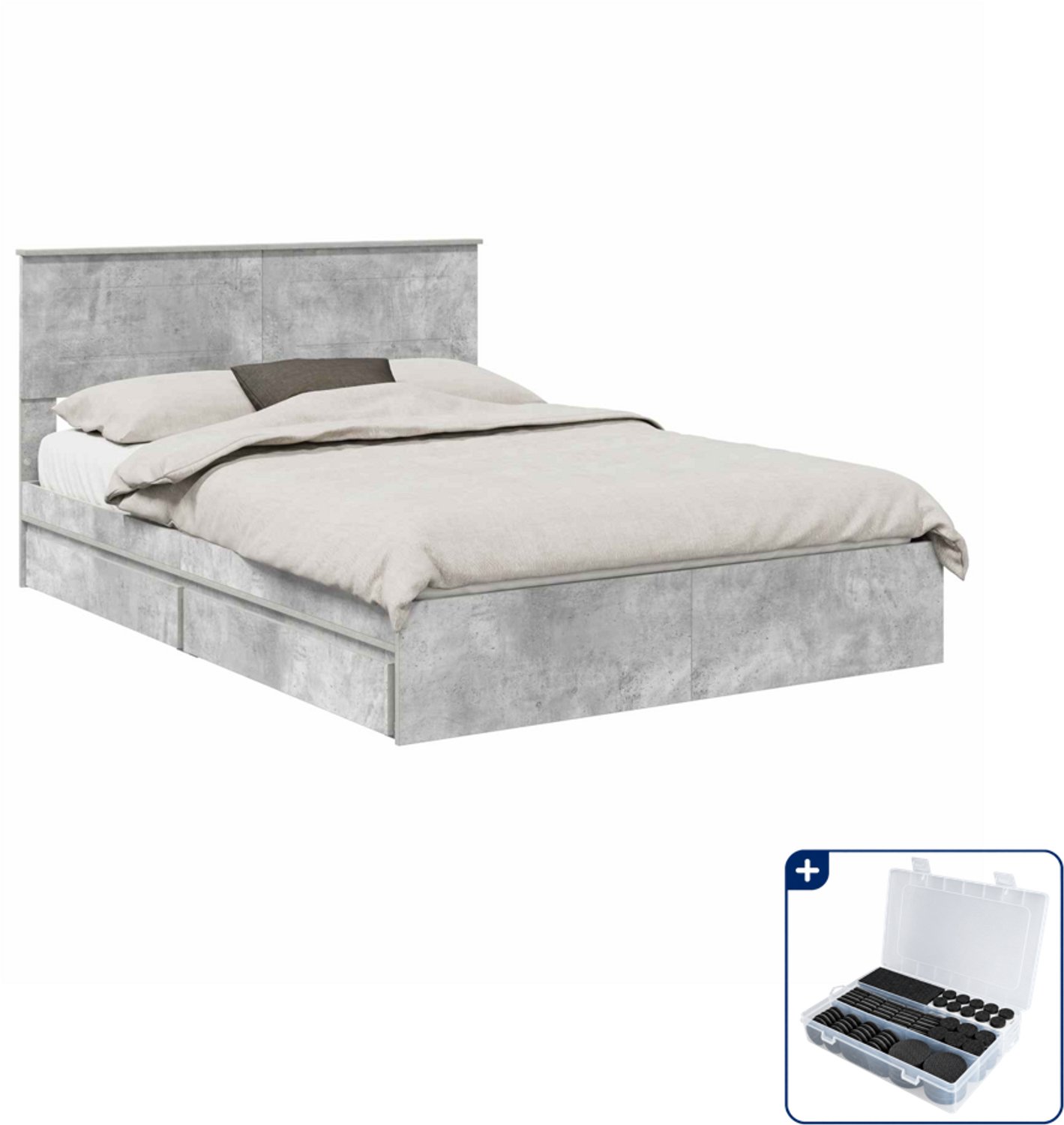 vidaXL bedframe - 150 x 200 cm - bewerkt hout - beton grijs - Inclusief antikrasvilt 177-delig Bruin