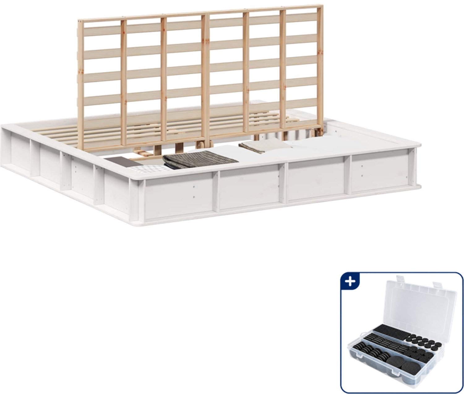 vidaXL Bedframe Kingsize - 180 x 200 cm - wit - Inclusief antikrasvilt 177-delig Bruin
