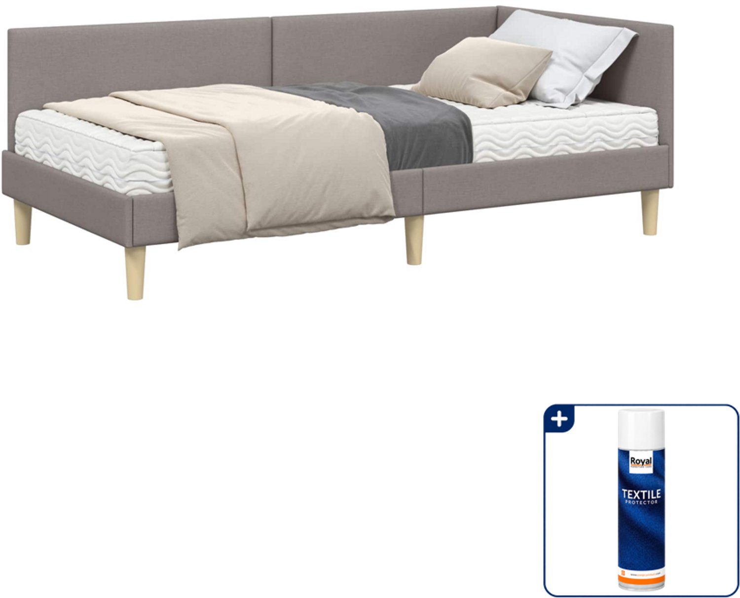 vidaXL Hoekbed met matras - 100 x 200 cm - stof - taupe - Inclusief textielbeschermer 500 ml Zwart