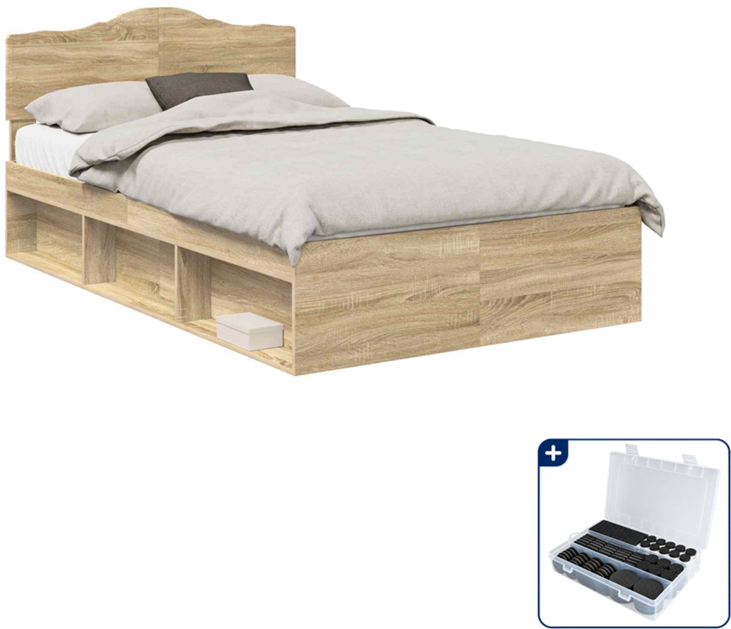 vidaXL bedframe met hoofdeinde - 120 x 200 cm - massief grenenhout - Inclusief antikrasvilt 177-delig Bruin