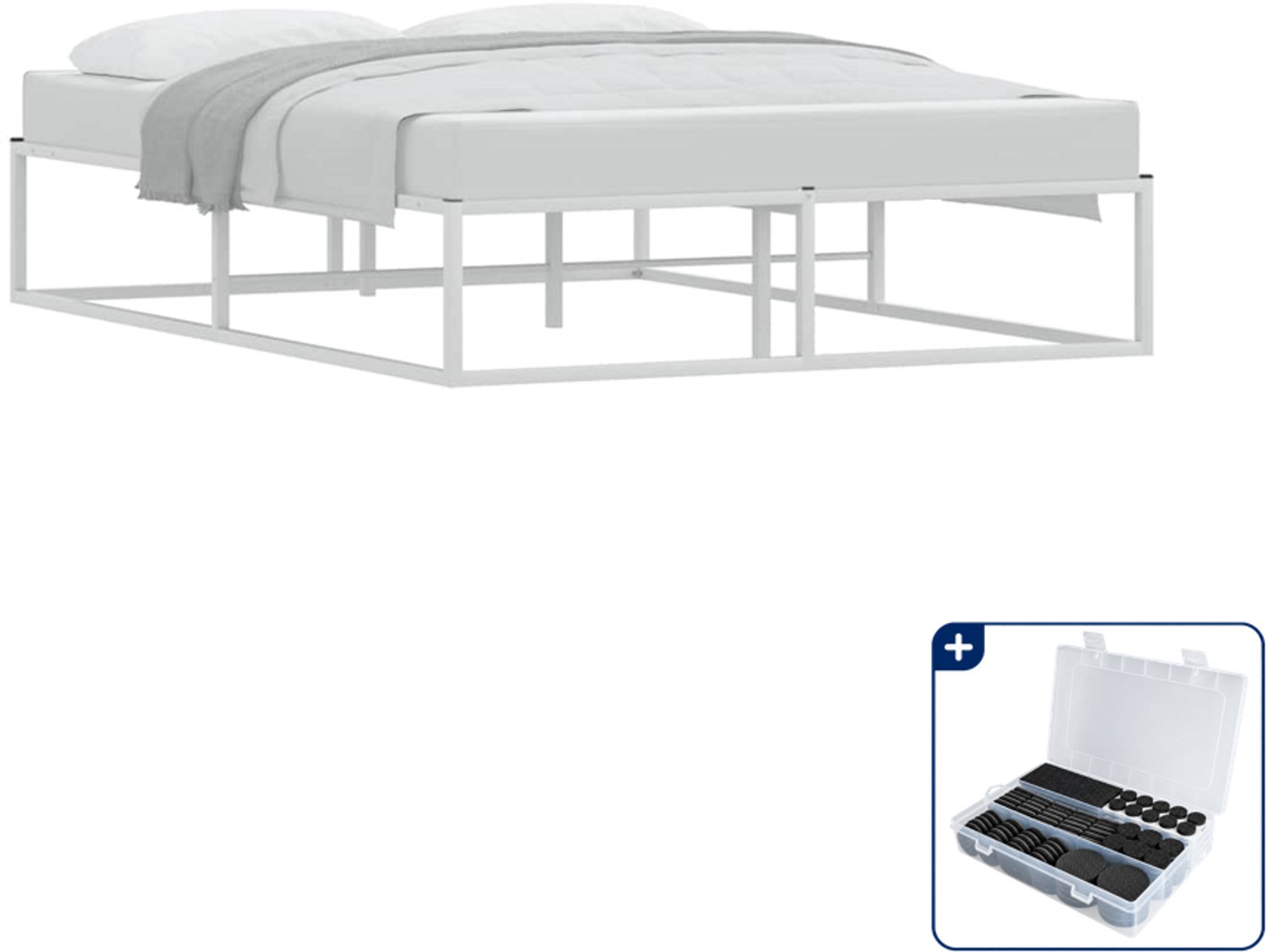 vidaXL Bedframe - Small double - 140 x 200 cm - wit - Inclusief antikrasvilt 177-delig