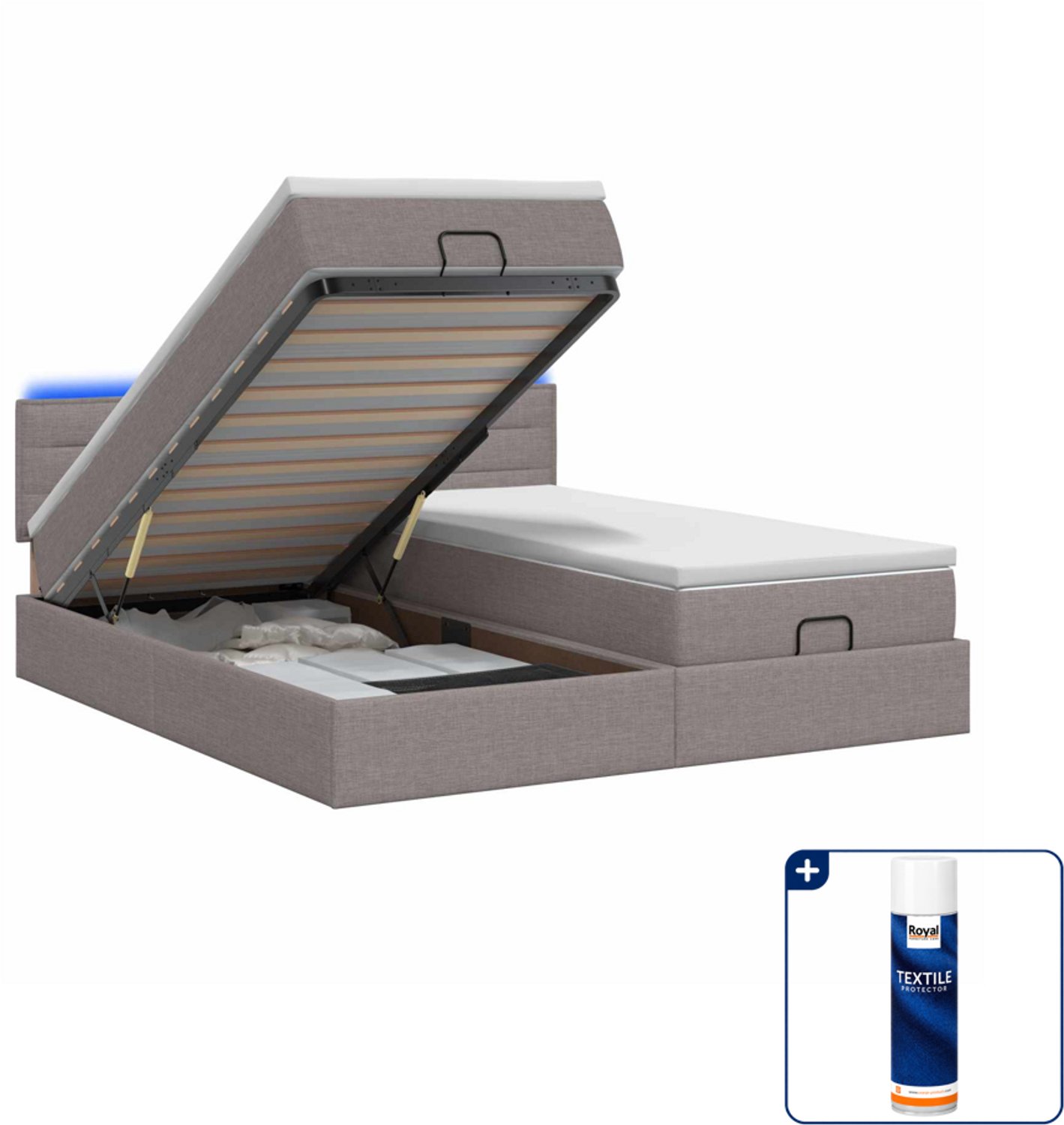 vidaXL Ottoman bed - 200 x 200 cm - taupe - Inclusief textielbeschermer 500 ml