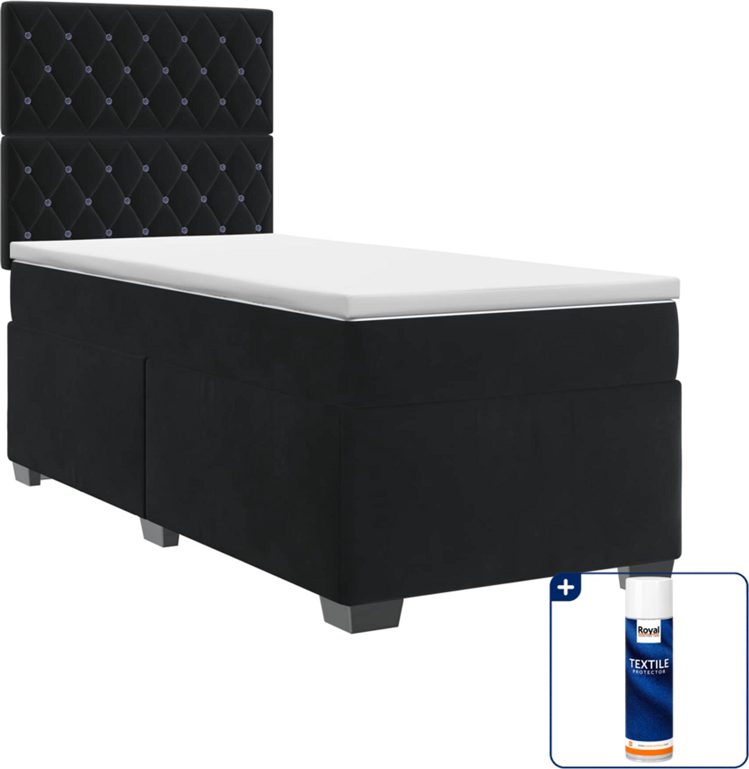 vidaXL boxspringbed met matras - 80 x 200 cm - fluweel - zwart - Inclusief textielbeschermer 500 ml
