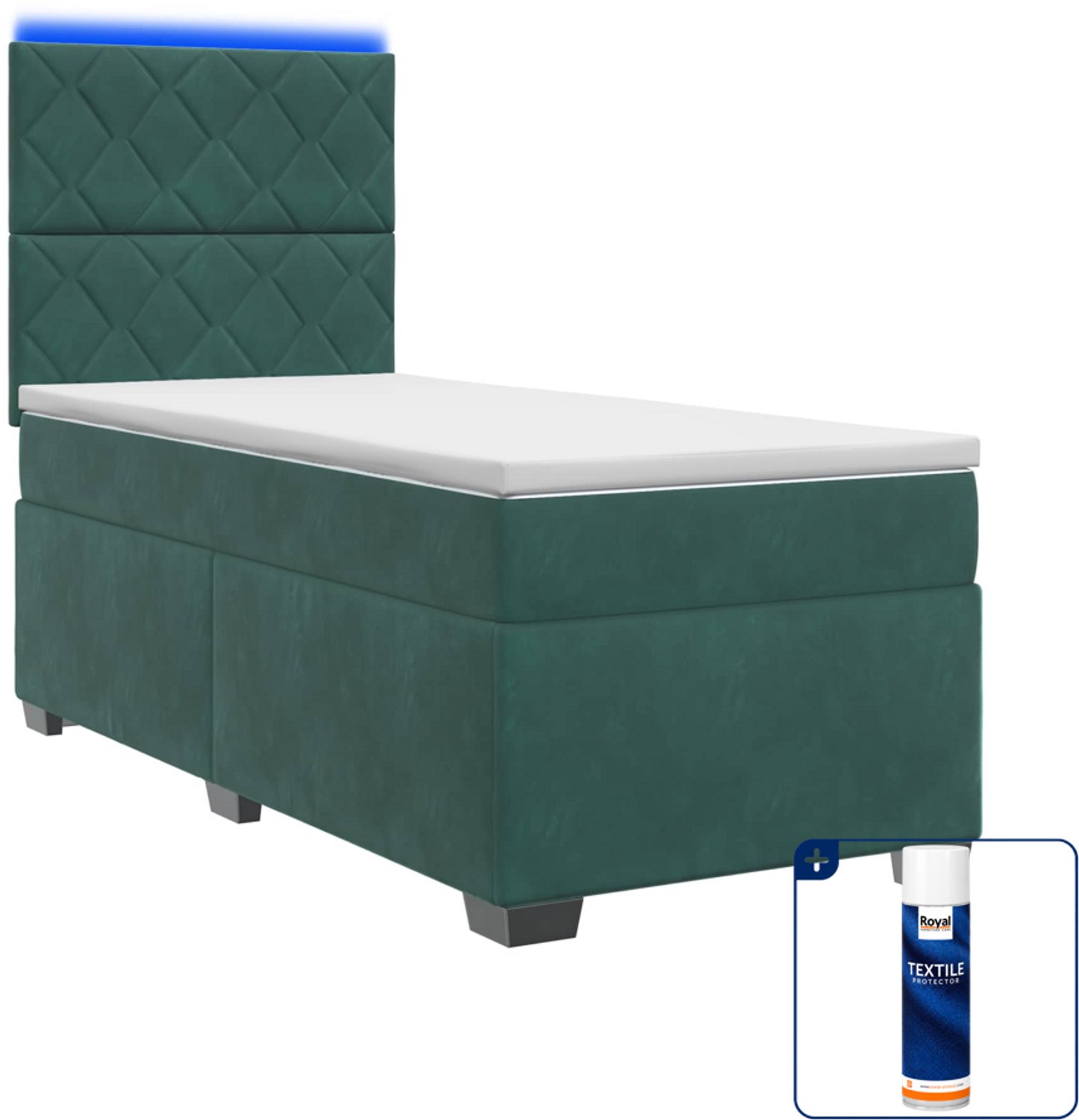 vidaXL Boxspringbed met matras 90 x 200 cm - fluweel - donkergroen - Inclusief textielbeschermer 500 ml