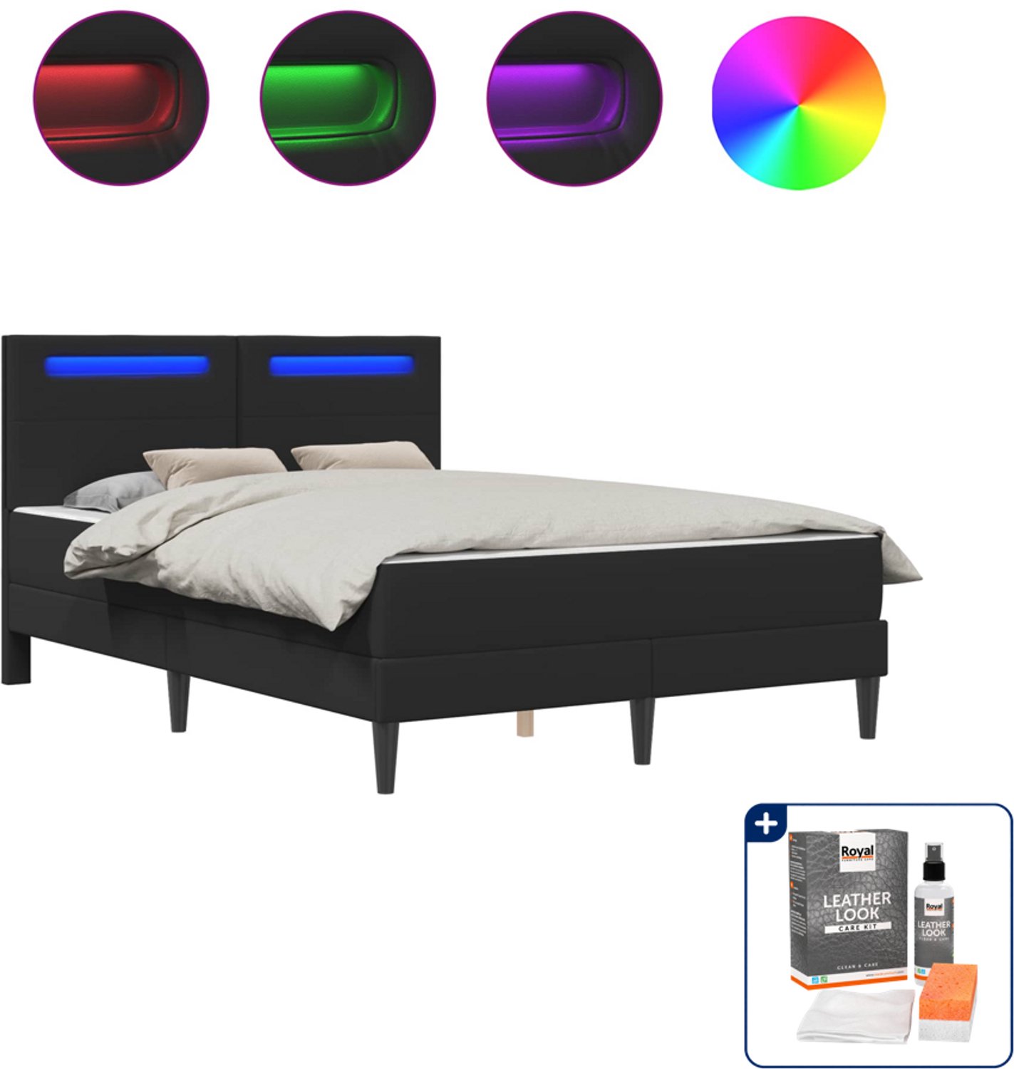 vidaXL Queensize bedframe met matras 160 x 200 cm - zwart - Inclusief onderhoudsset voor kunstleer 150 ml