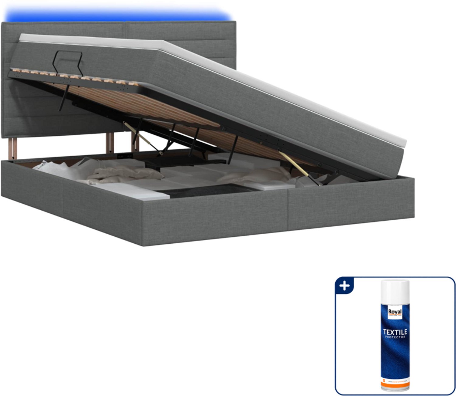 vidaXL opslagbed met matras - Kingsize - 180 x 200 cm - donkergrijs - Inclusief textielbeschermer 500 ml Donker Grijn