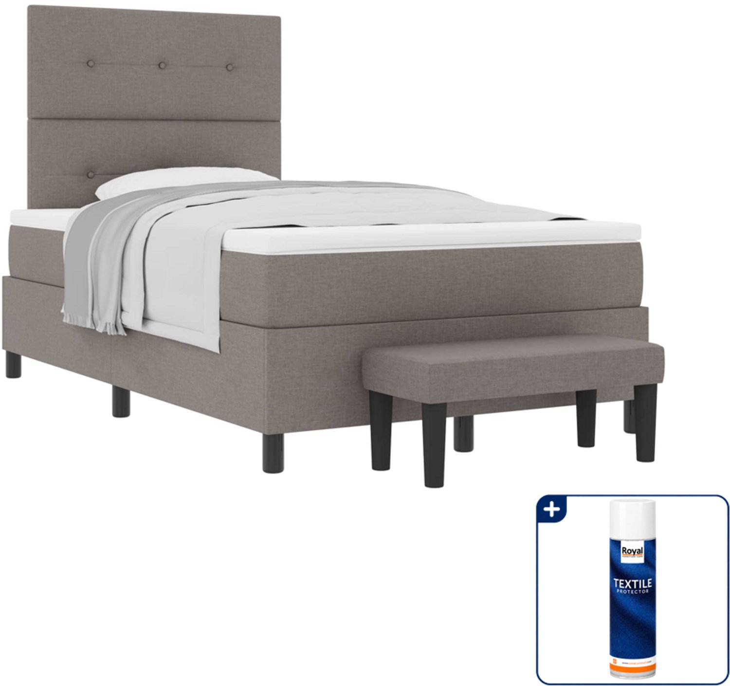 vidaXL boxspringbed - 120 x 200 cm - stof - taupe - Inclusief textielbeschermer 500 ml