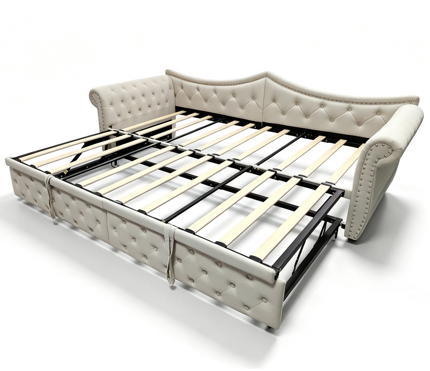 MUVANO 3-in-1 bedbank - beige fluwelen slaapbank 90 x 200 cm, uitschuifbaar tot 180 cm, USB-aansluiting en LED-verlichting