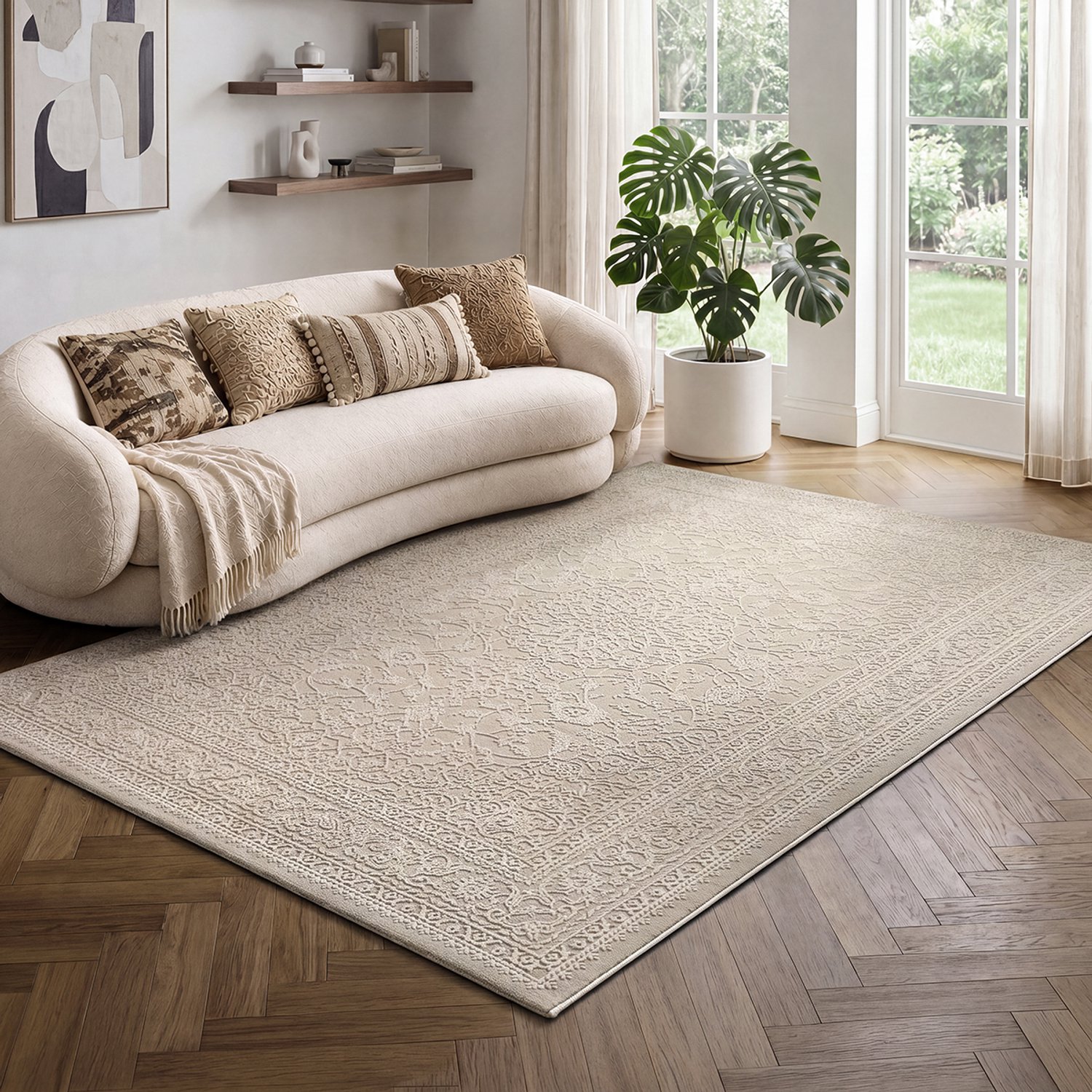 the carpet Lima Designtapijt, zacht, onderhoudsvriendelijk, pool van 100% gerecycled polyester Recycled Polyester 100% Beige, foto 2