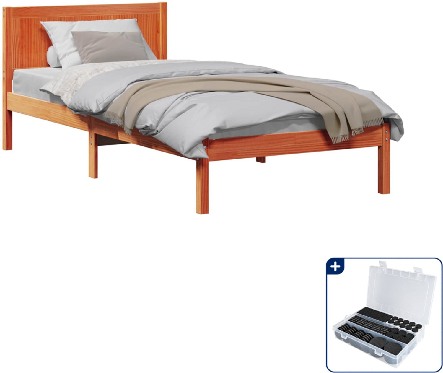 vidaXL Bedframe - 100 x 200 cm - massief grenenhout - bruin - Inclusief antikrasvilt 177-delig