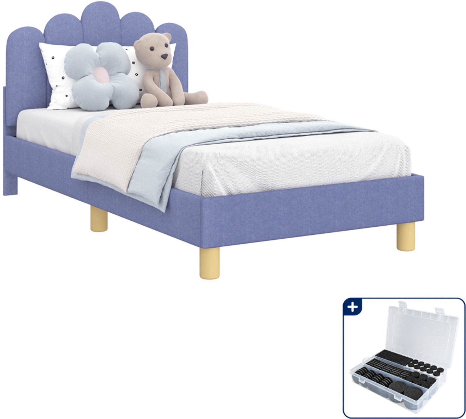 vidaXL kinderbedframe - 80 x 160 cm - bewerkt hout - jeans blauw - Inclusief antikrasvilt 177-delig