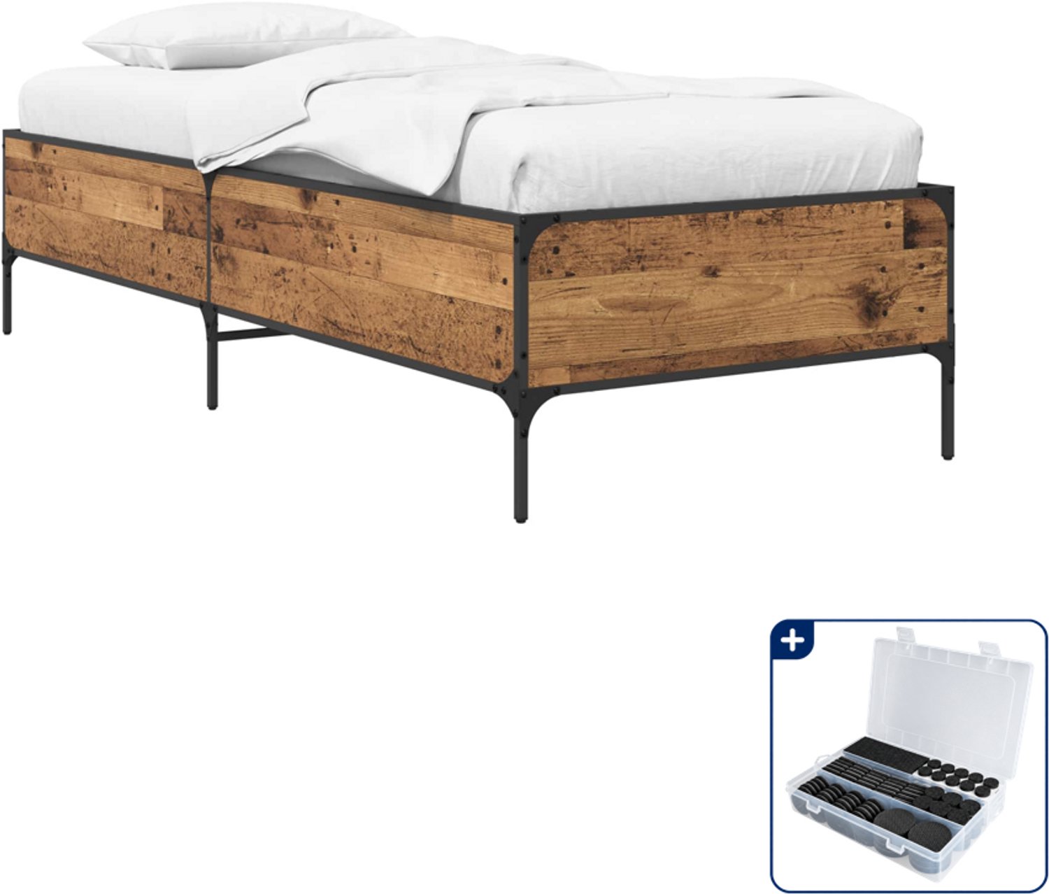 vidaXL bedframe - 80 x 200 cm - bewerkt hout - oud hout - Inclusief antikrasvilt 177-delig Bruin