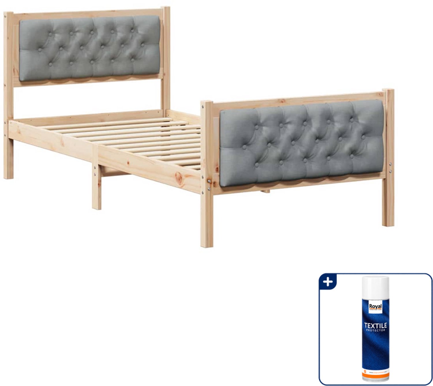 vidaXL bedframe - 90 x 190 cm - massief grenenhout - lichtgrijs - Inclusief textielbeschermer 500 ml Bruin