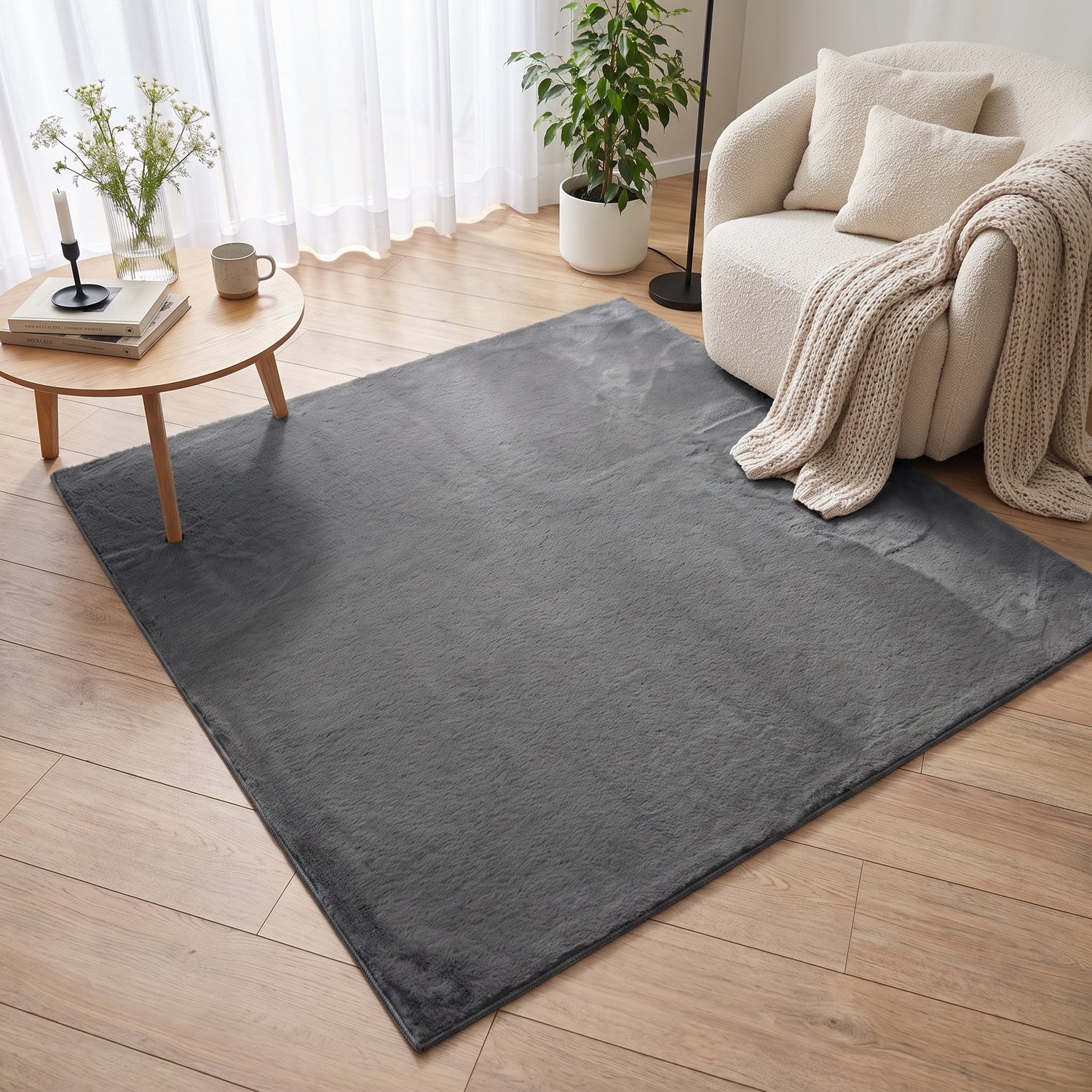 Tapiso Lumi Vierkant Vloerkleed Donkergrijs Zacht Antislip Wasbaar Slaapkamer Woonkamer Tapijt, foto 3
