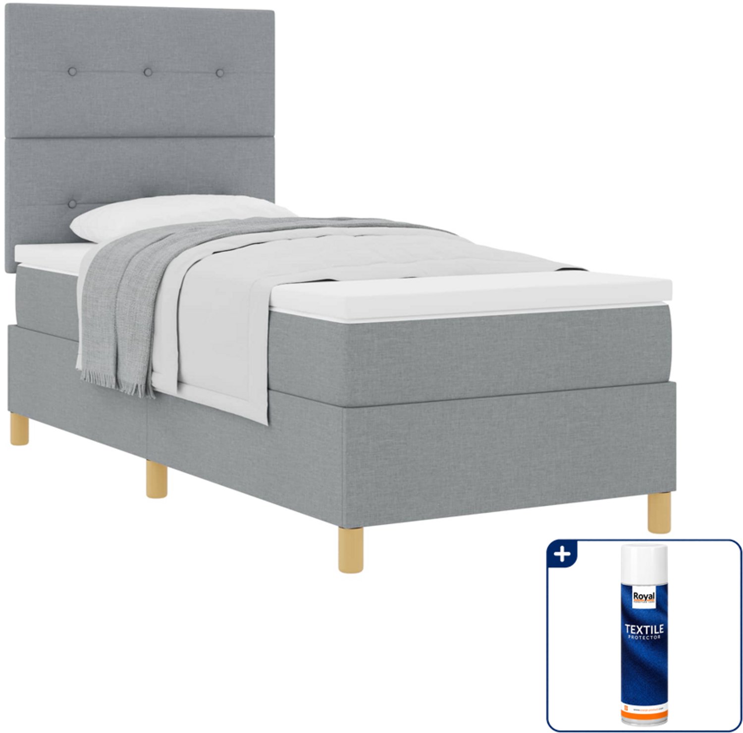 vidaXL boxspringbed - 80 x 200 cm - stof - lichtgrijs - Inclusief textielbeschermer 500 ml