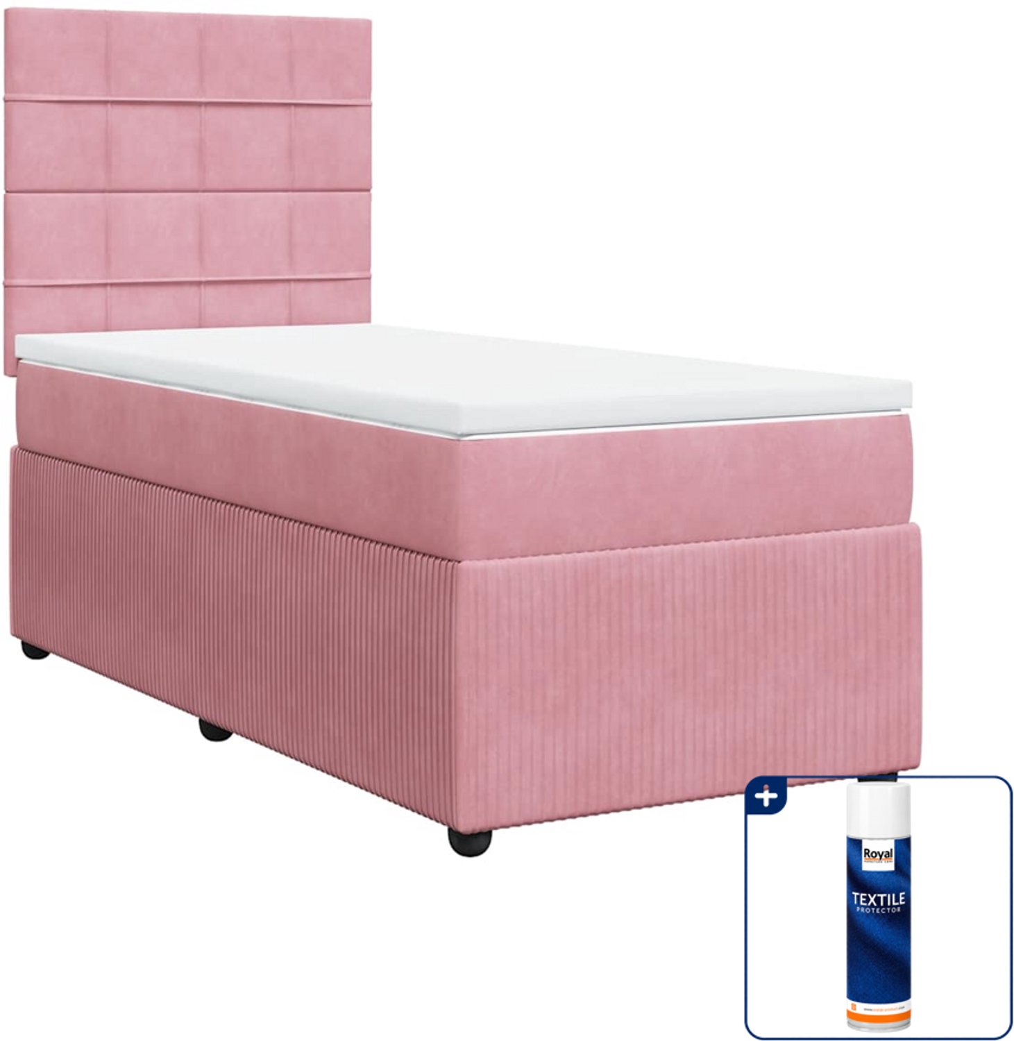 vidaXL boxspring met matras - 90 x 190 cm - fluweel - roze - Inclusief textielbeschermer 500 ml