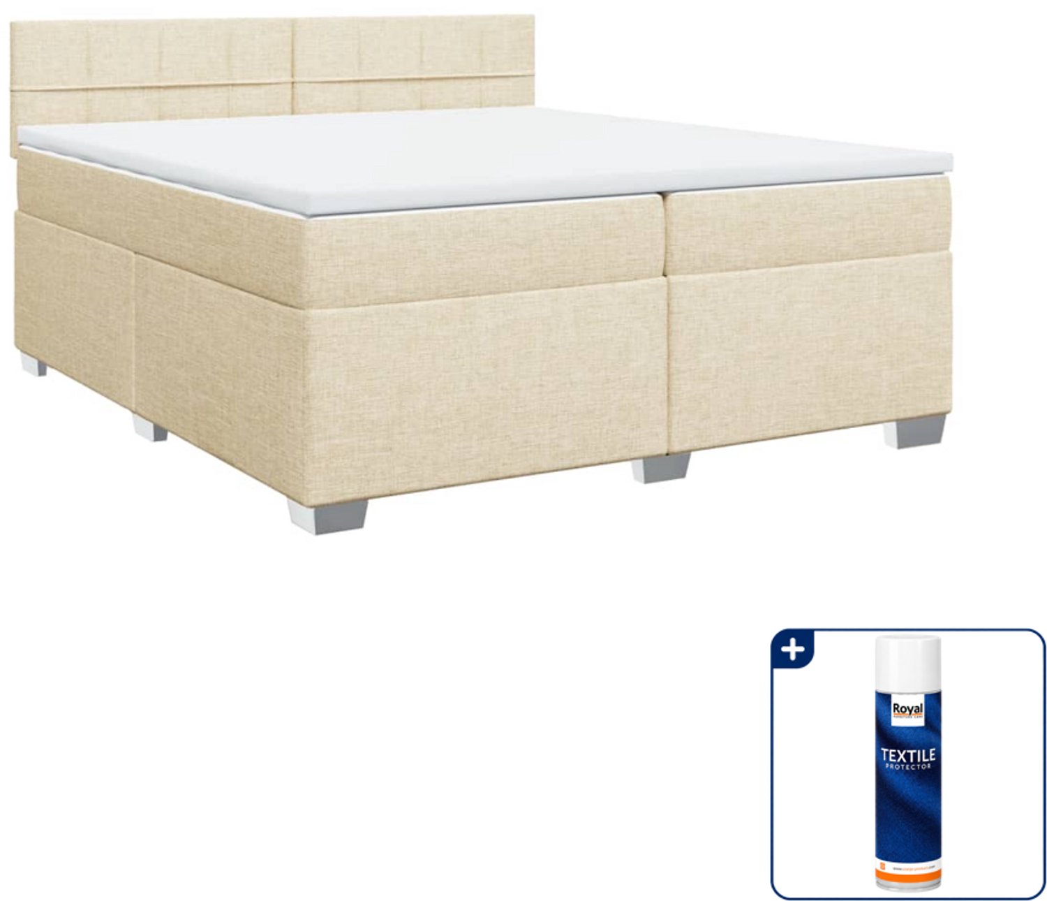 vidaXL boxspring - Super kingsize - 200 x 200 cm - crèmekleurig - Inclusief textielbeschermer 500 ml