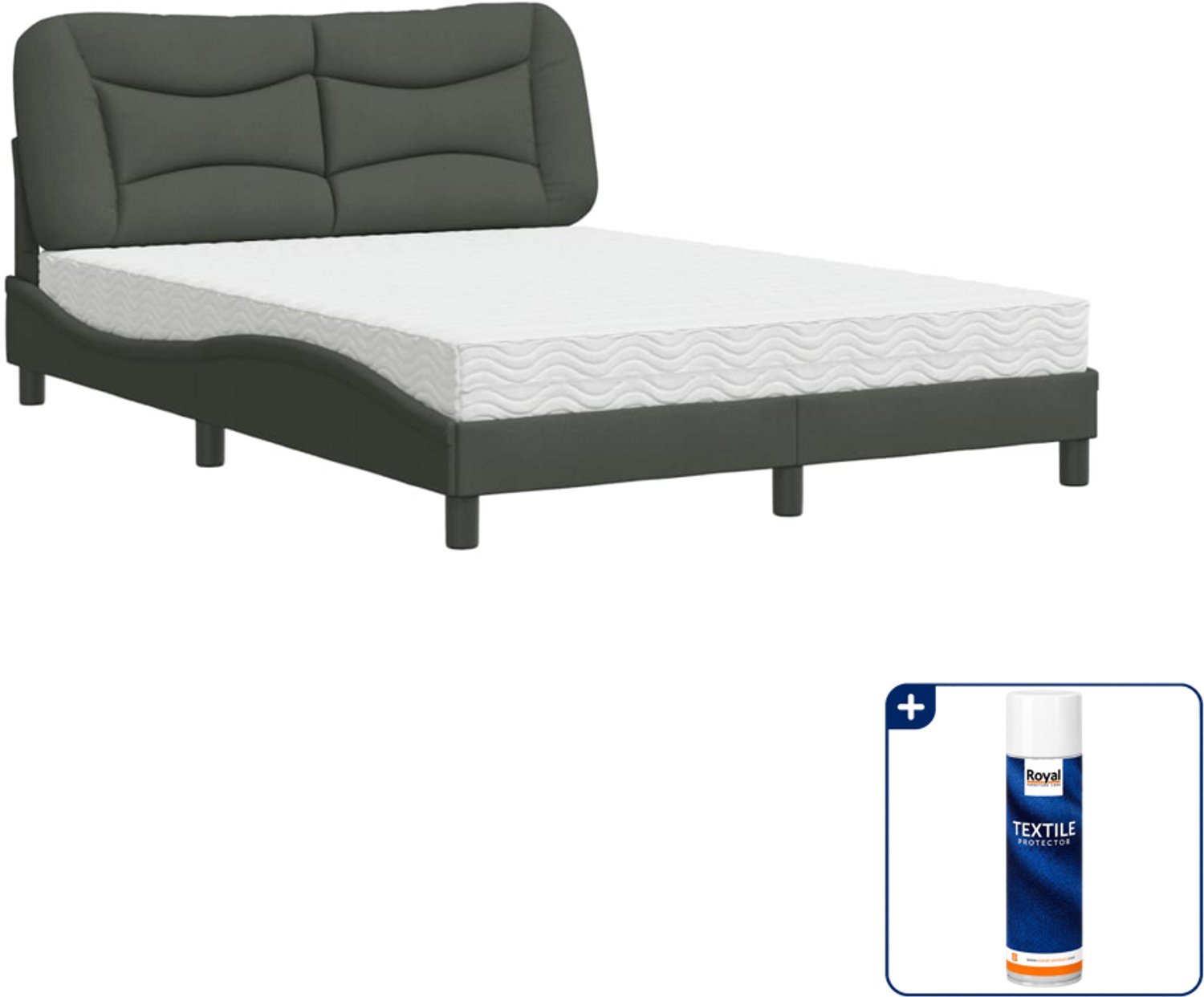 vidaXL Hvar bed met matras - 120 x 200 cm - donkergrijs - Inclusief textielbeschermer 500 ml Wit